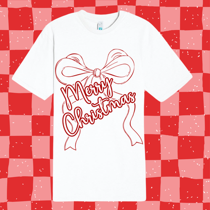 PRE ORDER- Merry Christmas White/ Red Bow
