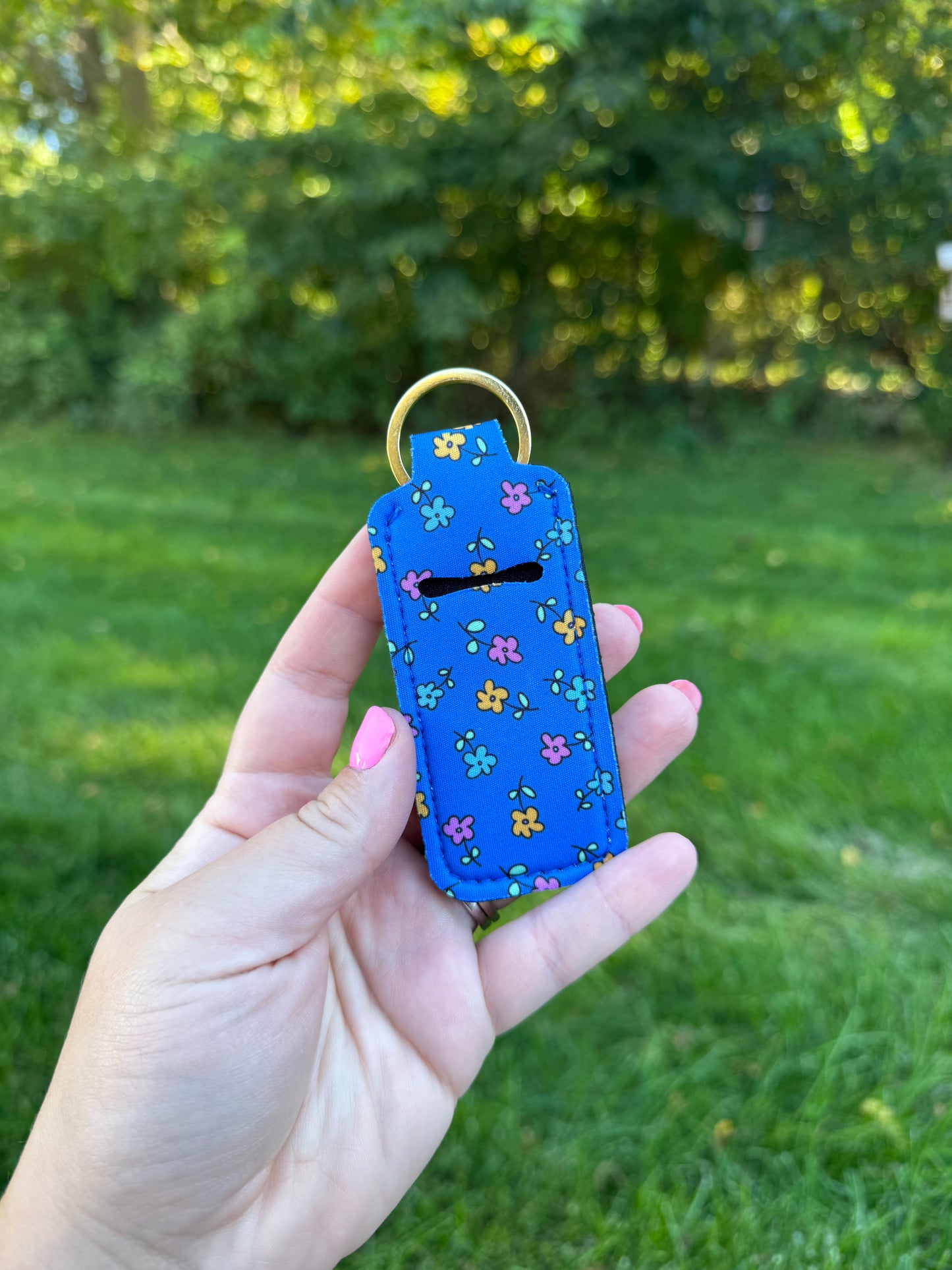 Blue Floral Chapstick Keychain