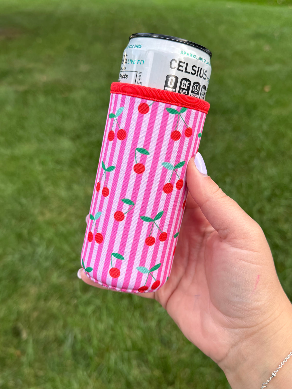 Cherry Striped Tall Can Sleeve