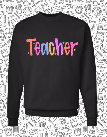 PRE ORDER- Checkered TEACHER crewneck
