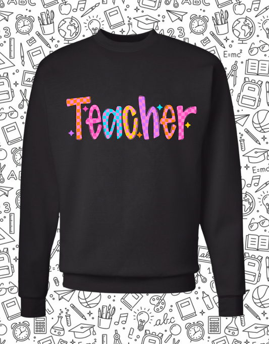 PRE ORDER- Checkered TEACHER crewneck